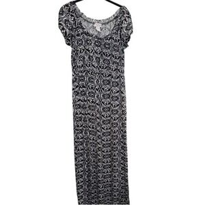 Stitch & Btween Maxi Dress Black White Print Empire Waist‎ Casual Sundress L